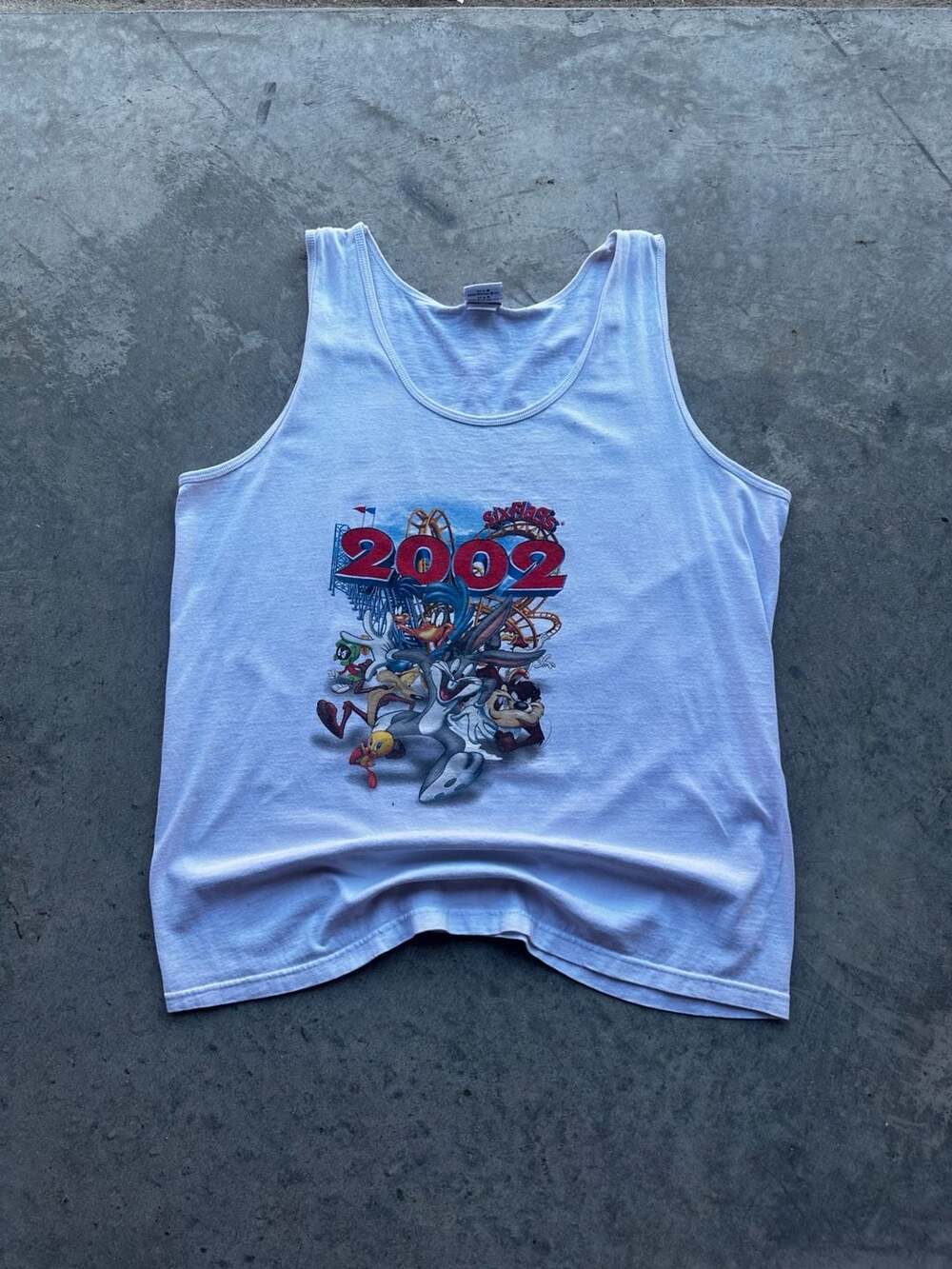 2002 Six Flags Looney Tunes Tank Top, White, Large